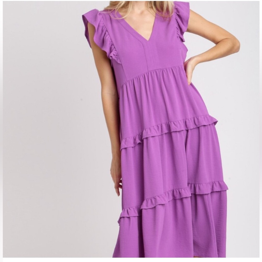 Umgee Flutter Sleeve Tiered Midi Dress